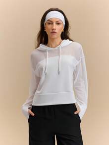 Firalyn Women's Solid Color Grid Splicing Hoodie, Fashion, Light Outdoor Sports - White - View 1