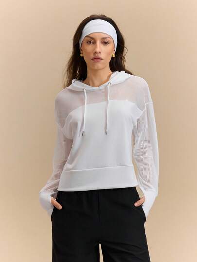 Hanevo Women's Solid Color Grid Splicing Hoodie, Fashion, Light Outdoor Sports