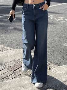 DAZY Women's Regular Waist Bell-Bottom Printed Vacation Style Jeans