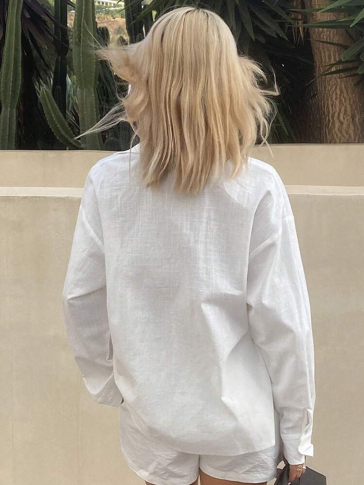 Loose Fit Solid Color Long Sleeve Casual Summer Blouse For Women Vacation