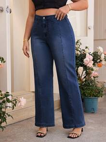 SHEIN Clasi Quần jeans dáng rộng, thoải mái, thoáng khí, có đai lưng, kiểu dáng thường ngày. - Màu xanh lam - Xem 3