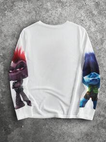 SHEIN Trolls Men's Cartoon Pattern White Crew Neck Long Sleeve T-Shirt - White - View 2
