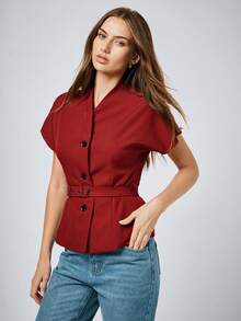 Maija Women's Casual Front Button Blazer Jacket, Suitable For Commuting In Summer - Red - View 6