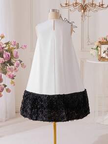 SHEIN Young Girl Woven Colorblock Round Neck Sleeveless 3D Floral Casual Dress - Multicolor - View 11