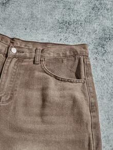 Manfinity ZONE917 Retro Y2K Street Loose Brown Washed Relaxed Fit Flared Leg Jeans For Men - Brown - View 4