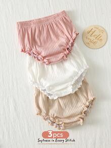 Cozy Pixies 3件套女婴纯色舒适弹力腰三角短裤套装，夏季短裤和爬行裤 - 彩色 - 查看 7