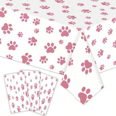 1/3 chiếc khăn trải bàn nhựa dùng một lần hình dấu chân cún con màu hồng, thích hợp trang trí tiệc chủ đề thú cưng, tiệc sinh nhật chó mèo, đồ dùng tiệc tùng, trang trí tiệc tắm thú cưng, làm từ chất liệu PE.