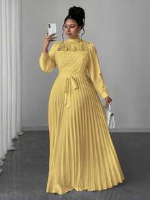 Maweii Đầm dài dáng ôm thanh lịch phối nhiều mảnh dành cho phụ nữ cỡ lớn - Màu vàng - Xem 1