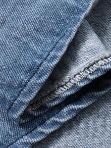 Livesso 复古水洗原色中长直筒牛仔连衣裙，宽松休闲商务办公装，适合秋、冬、春季穿着。 - 中等水洗藍 - 查看 8