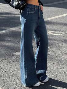 DAZY Women's Regular Waist Bell-Bottom Printed Vacation Style Jeans