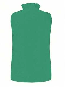 EMERY ROSE Women's Solid Color Frill Trim V-Neck Sleeveless Casual Shirt - Green - View 2