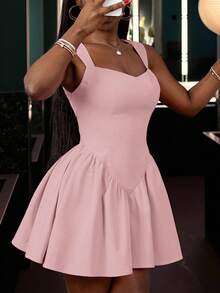 SHEIN Slayr Nuevo vestido de verano elegante con escote de corazón, sin mangas, espalda descubierta y silueta de línea A, vestido corto rosa para mujer - Rosa Pálido - Ver 4