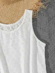 SHEIN 少女白色镂空针织流苏罩衫，特殊面料，时尚休闲优雅女士泳衣配饰，适合游泳、度假、夏季 - 白色 - 查看 4