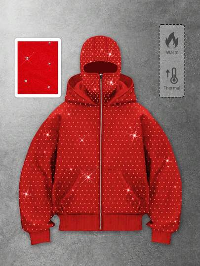 Street Life Men's Stylish Rhinestone Embellished Hooded Sweatshirt With Pockets, Fashionable Zip-Up