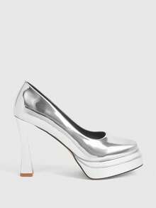 CUCCOO LuxiPop Women's Silver Thick Sole Fashionable High Heels, Versatile For Daily Wear - Silver - View 2