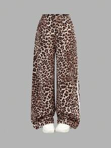 SHEIN Girlism Tween Girl Casual Street Fashion White T-Shirt With Leopard Print Bow Design & Leopard Print Pants Set - White - View 10