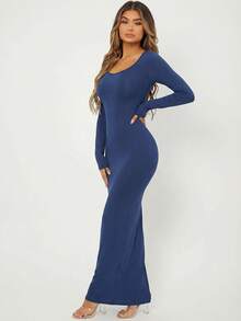 Radiana Vestido largo ajustado azul para mujer, vestido de té - Azul - Ver 5