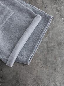 AXEPEAK 男士字母印花抽绳腰带口袋休闲百搭日常短裤 - 淺灰色 - 查看 5