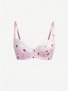 ROMWE Kawaii Women's Sweet & Sexy Cherry Heart Lace Wireless Bra - Pink - View 1