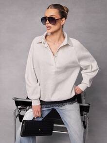 Hauture Women's Casual Collared Button Half-Placket Long Sleeve Sweatshirt, Versatile For Daily Commute - Multicolor - View 6