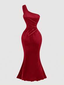 SHEIN MOD Rochie vintage elegantă pentru femei, cu umeri lungi - Fiery Red - Vizualizare 2