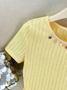 GlowEve Women's Elegant Casual Shell & Tassel Asymmetric Hem Short Sleeve T-Shirt - Baby Blue - View 5