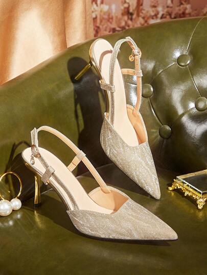 CUCCOO TILAWA زوج من الصنادل ذات الأشرطة والإبزيم، كعب متوسط من المطاط وأصبع قدم مدبب من البولي يوريثان، أحذية حفلات، كعب عالي للمكتب، صنادل موضة، تصميم بحزام خلفي، أحذية خفيفة الوزن، صنادل ذات كعب عالي، كعب عالي مربوط، أحذية للخروج في الليل، موضة نسائية