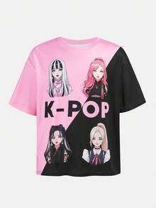 SHEIN Tween Girl Casual Cute Street T-Shirt Heart & Print With Flare Pants Set - Multicolor - View 4