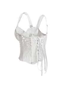 SuitURBody Hollow Floral Embroidery Corset-Style Backless Blouse - White - View 3
