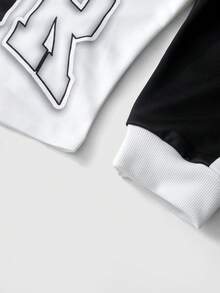 Prep Áo nỉ chui đầu kẻ sọc unisex, áo nỉ phong cách đường phố Mỹ thường ngày cho mùa thu/đông. - Đen và trắng - Xem 5