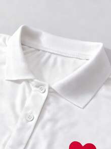 Resyla Camiseta de mujer con estampado de corazón a contraste de color, parches y rayas, de manga corta y casual para uso diario - Multicolor - Ver 3