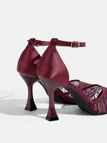 CUCCOO TILAWA Burgundy Wedding Shoes Women's Shoes Fashion Mesh Pointed Ankle Buckle Strap Stiletto Sandals Women's Temperament Elegant And Comfortable Versatile High Heels - Burgundy - View 4
