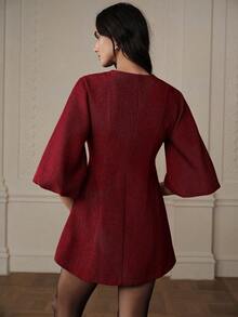 Aveloria Rosie Đầm dệt kim họa tiết xương cá tay phồng, thanh lịch, đa năng, mang phong cách thời trang cao cấp. - Đỏ - Xem 7