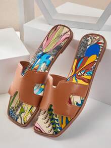 SHUZIA 女士时尚休闲方头一脚蹬舒适平底凉鞋夏季鞋春季鞋春假复活节度假鞋休闲鞋沙滩鞋 - 駝色 - 查看 6