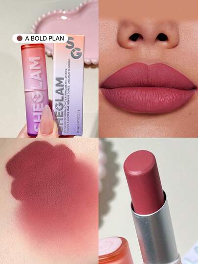 SHEGLAM Dynamatte Boom Long Lasting Matte Lipstick-A Bold Plan 20 Colors Creamy Matte Waterproof Lipstick Amazing Non-Stick Cup Transfer-Proof Lipstick Pink Lipstick Lip Combo Brand Beauty Makeup Face Paint Cosmetic For Women Girls Perfect For Winter Spring Ideal For Y2K Fancy Fashion Suitable For Birthday Valentine'S Day Gift Rave Party Ready Best Color