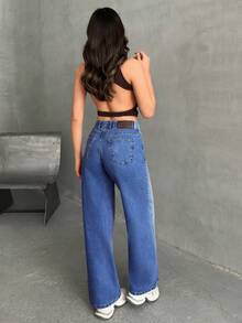 EURMUSE Jeans a vita media e gamba ampia da donna - Blu lavato scuro - Visualizzare 2