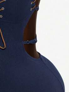 Mistrie Women's Navy Blue Tie-Up Sleeveless Dress - Navy Blue - View 5