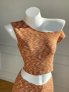 Comfortcana 女士不对称领口上衣和短裤两件套休闲度假套装 - 彩色 - 查看 4