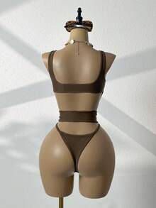 Swim SXY Premium Metal Buckle Waist Backless One-Piece Swimsuit, Slimming, Suitable For Vacation & Spa - Multicolor - View 2