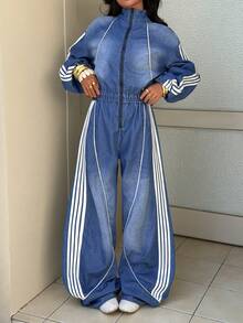 StreetHx Women's Minimalist Daily Wear Long Sleeve Denim Bib Pants And Jumpsuit - Blue - View 6