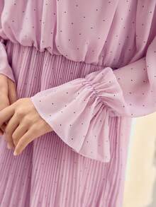 MOTF PREMIUM WOMEN'S PLEATED RUFFLE HEM MESH PATCHWORK MINI DRESS - Violet Purple - View 2