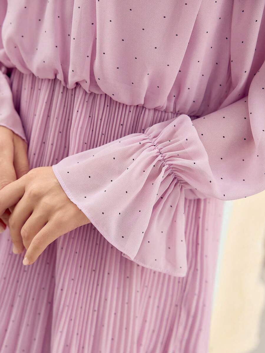 MOTF PREMIUM WOMEN'S PLEATED RUFFLE HEM MESH PATCHWORK MINI DRESS - Violet Purple - View 2