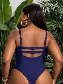 Swim SXY Đồ bơi mùa hè mới, chất liệu thoải mái, áo tắm liền thân màu đỏ thanh lịch và gợi cảm, áo tắm liền thân hở lưng, áo tắm liền thân màu xanh dương, áo tắm liền thân cỡ lớn. - Màu xanh hải quân - Xem 2