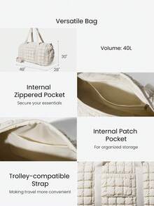 GLOWMODE 40L Maxi Vattentålig Justerbar Avtagbar Rem Sidoförvaring av Sneakers Blixtlåsfickor Vadderade Handväskor Crossbodyväskor Gym Studio Resor Dagligen Casual - Benvit - Visa 4