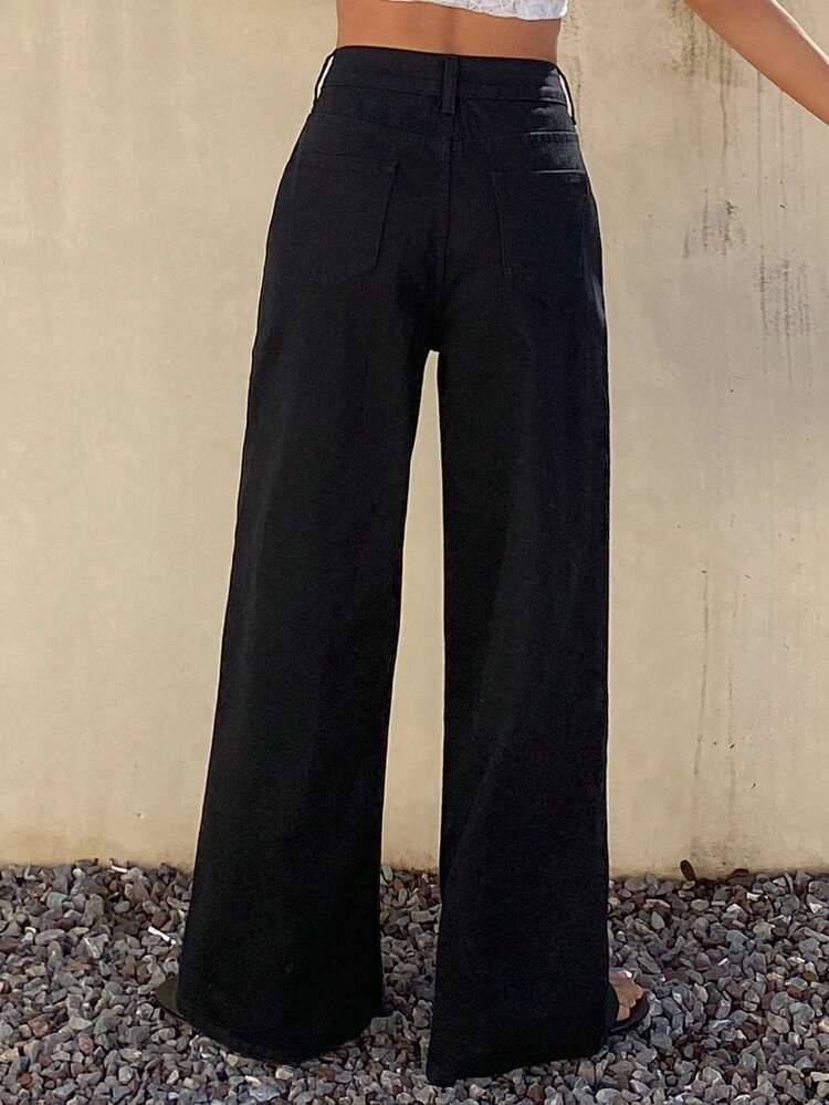 Women's Casual Versatile Solid Color Wide Leg Jeans