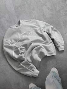 SLATEMANN 男士字母印花圆领休闲宽松长袖T恤图案卫衣灰色卫衣超大款印花卫衣男士卫衣 - 灰色 - 查看 3