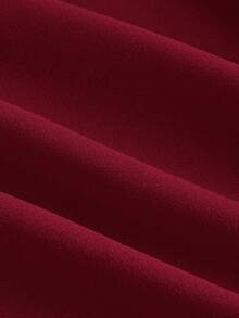 SHEIN MOD 红色3D立体花朵褶皱修身抹胸中长连衣裙，适合秋季婚礼宾客、返校节、新年、情人节等场合。 - 酒紅色 - 查看 4