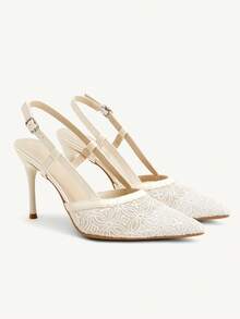 CUCCOO CHICEST Women Shoes Pointed Thin High Light Apricot Mesh Simple Back Lift Women's Slingback Shoes Wedding Party Banquet Simple Fashion Sexy Women's High Heel Shoes Women's Shoes - Chantilly - View 1