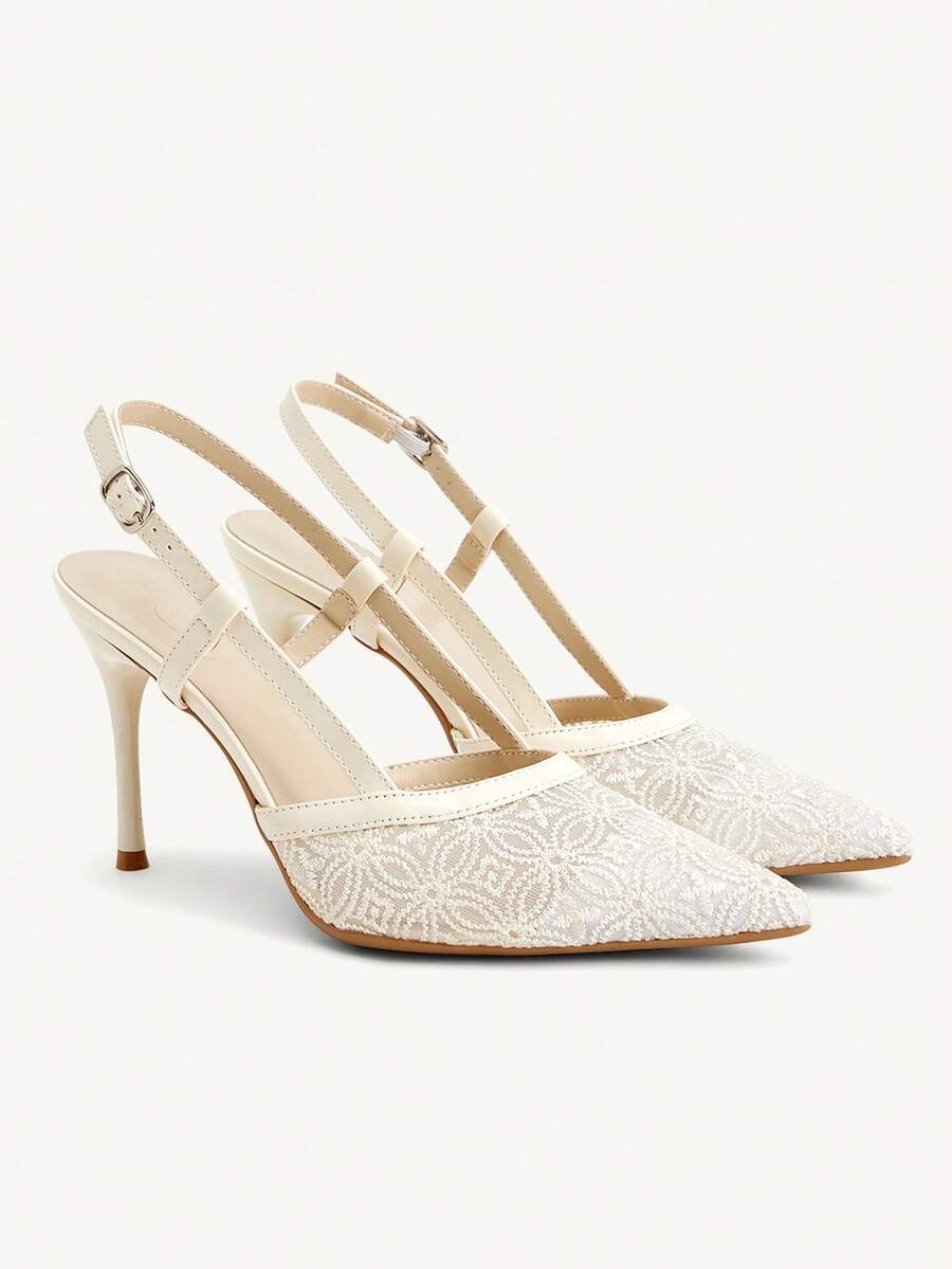 CUCCOO CHICEST Women Shoes Pointed Thin High Light Apricot Mesh Simple Back Lift Women's Slingback Shoes Wedding Party Banquet Simple Fashion Sexy Women's High Heel Shoes Women's Shoes - Chantilly - View 1