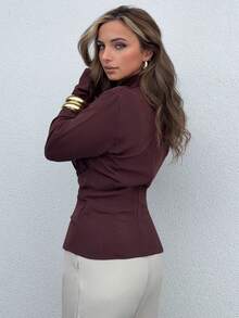Jeta Ari Blusa asimétrica de unicolor elegante para uso diario - Café integral - Ver 2